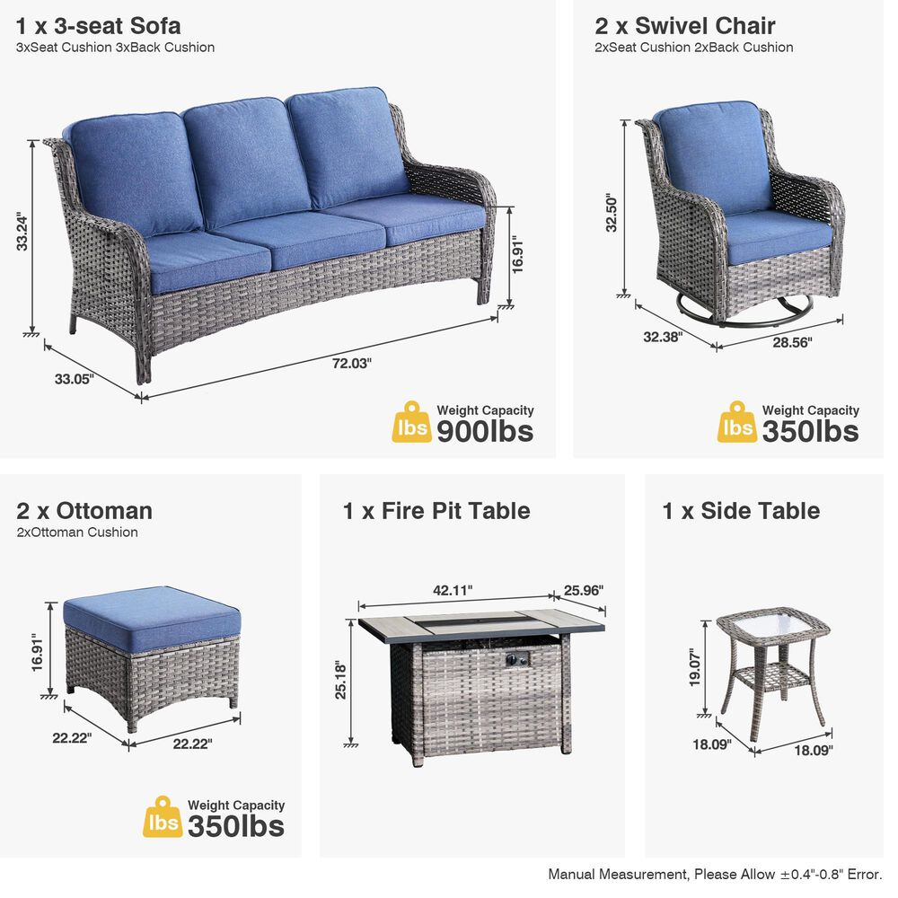 HOMLUX 7-Piece Patio Set in Denim Blue, , large