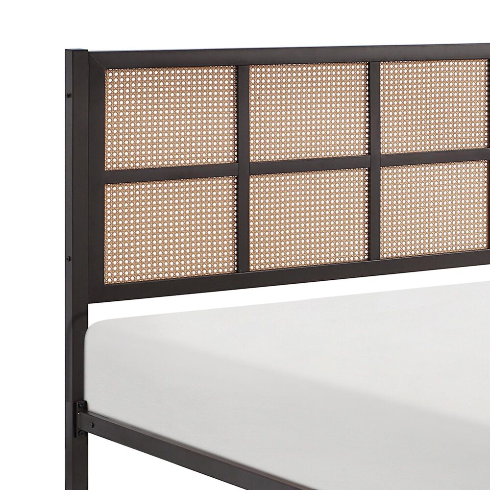Hearth and Haven Full Platform Bed with Faux Cane Panel Headboard in Dark Bronze, , large