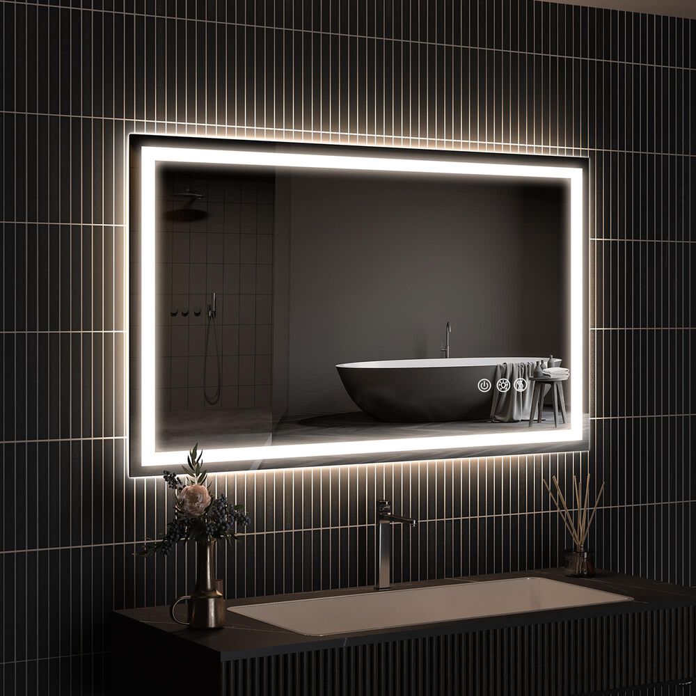 HOMLUX 48" x 32" LED Bathroom Makeup Mirror in Silver, , large