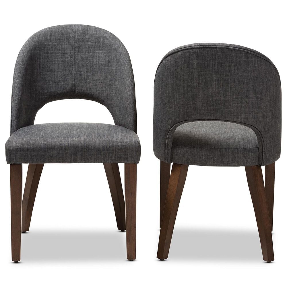 Baxton Studio Wesley Side Chair with Dark Grey Cushion in Walnut (Set of 2), , large