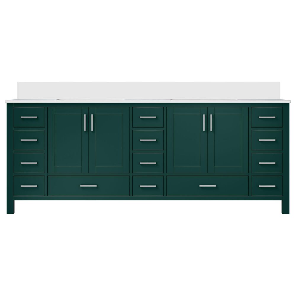 Lexora Home Jacques 84&quot; Double Bathroom Vanity in Green with 2 cm White Cultured Marble Top and Rectangular Sinks, , large