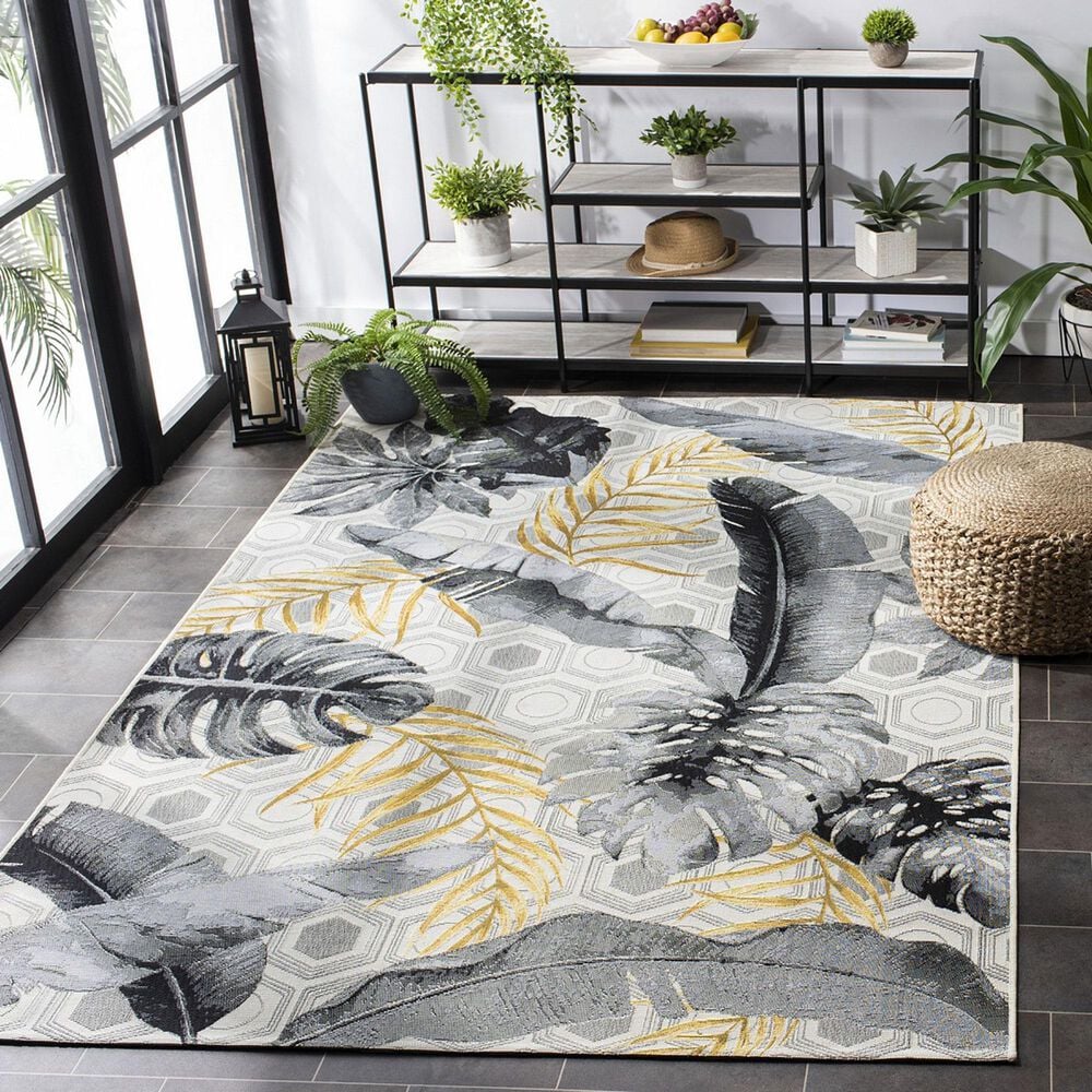 Safavieh Barbados  6&#39;6&quot; x 9&#39;4&quot; Grey and Gold Indoor/Outdoor Area Rug, , large