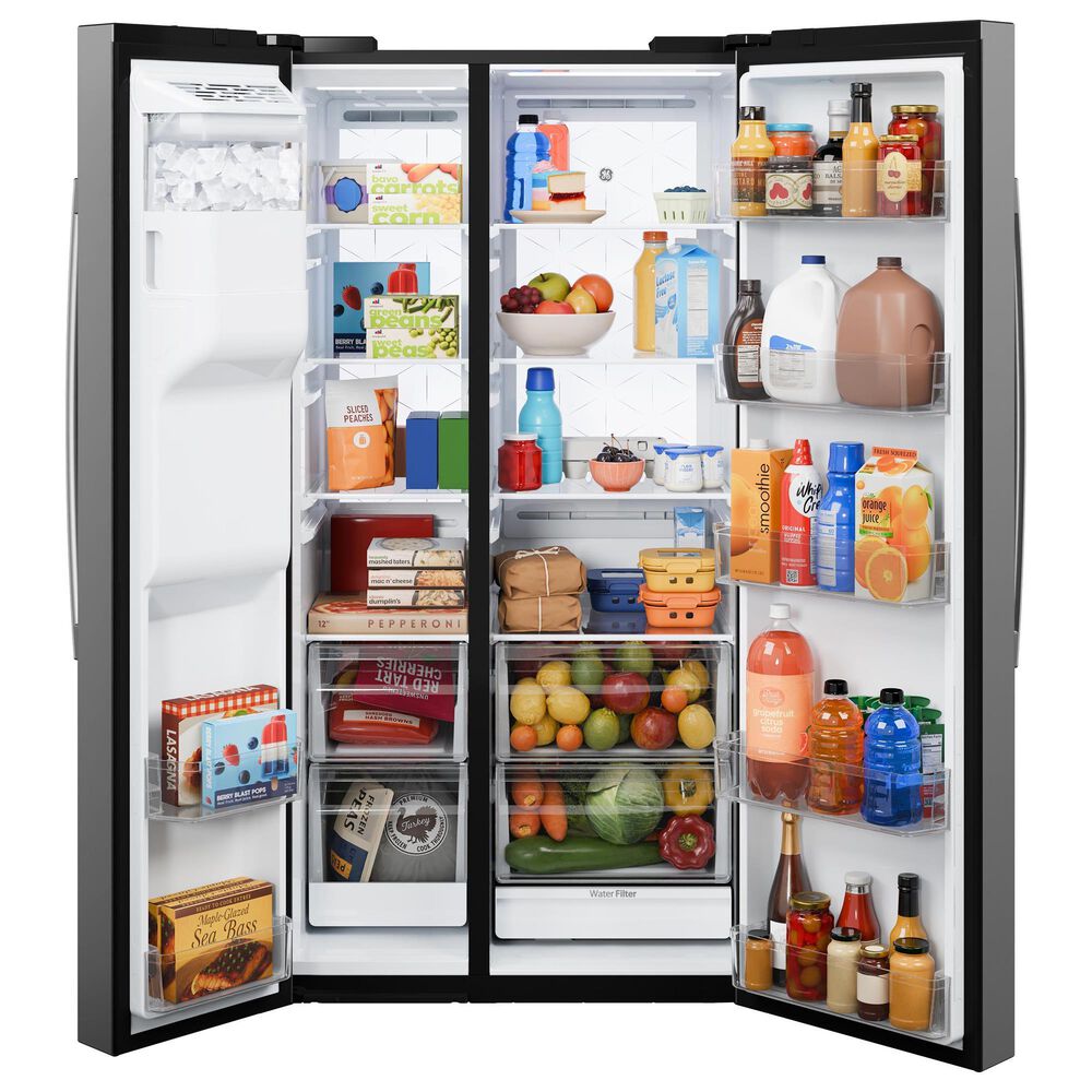 GE Appliances 24 Cu. Ft. Counter-Depth Side-By-Side Refrigerator with LED Light Wall in Fingerprint Resistant Stainless Steel, , large