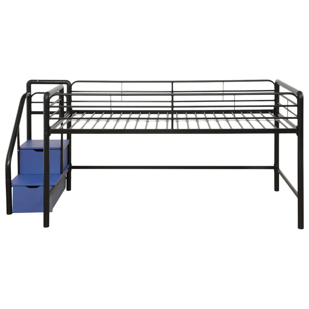 Andy Junior Twin Loft Bed with Storage Steps in Black, , large