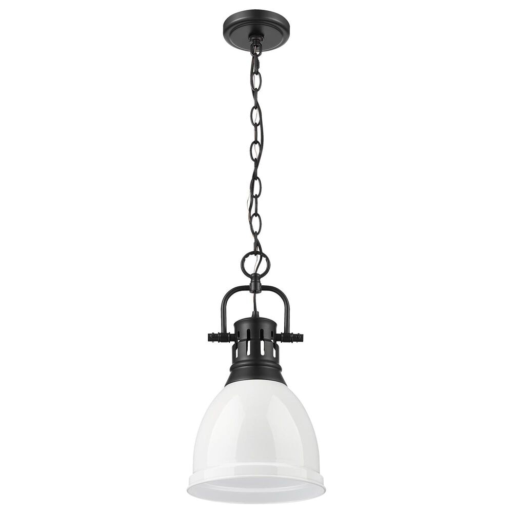 Golden Lighting Duncan 1-Light Small Pendant with Chain and White Shade in Matte Black, , large