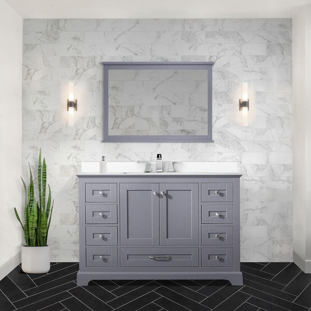 Lexora Home Dukes 48&quot; Single Bathroom Vanity in Dark Grey with 2 cm White Quartz Top and Rectangular Sink, , large
