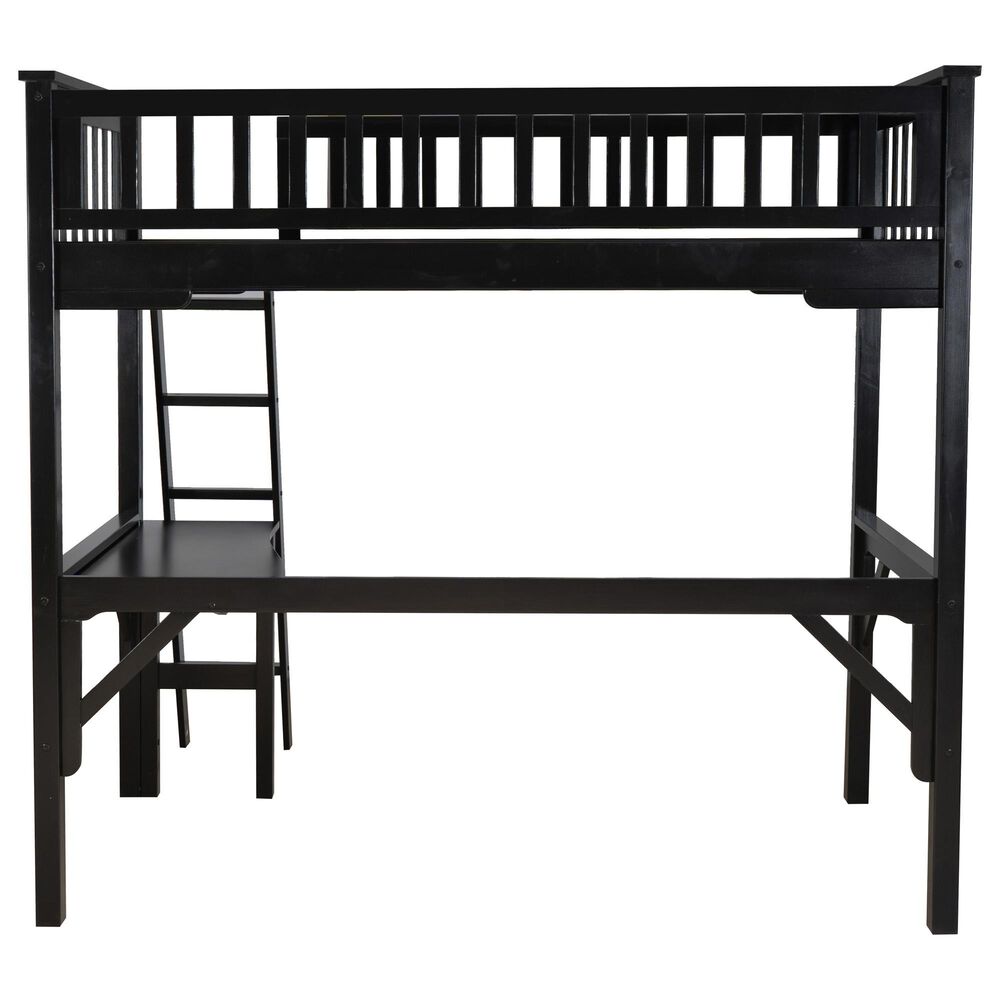 Linon Home Decor Levi Twin Workstation Loft Bed with Desk in Black, , large
