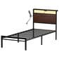 HOMLUX Twin Platform Bed with LED Headboard and Charging Station in Rustic Brown, , large