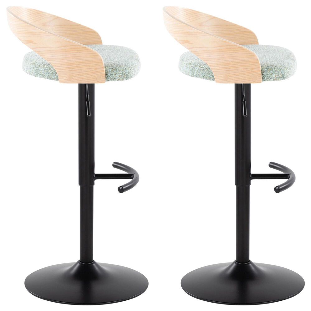 LumiSource Grotto Swivel Barstool with Light Green Fabric Upholstery in Black and Natural (Set of 2), , large