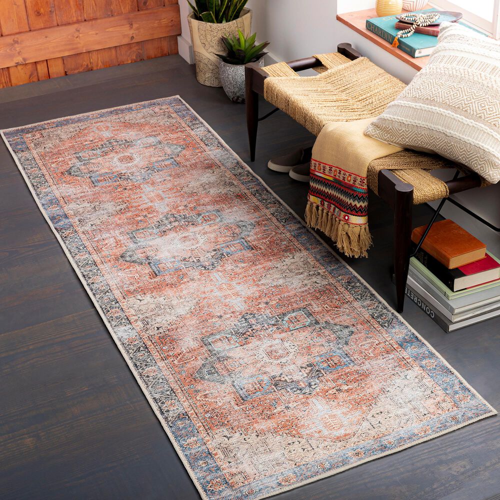 Surya Amelie  AML-2309 2&#39;7&quot; x 14&#39; Terracotta, Ivory, Butter, Black, Blush and Blue Runner, , large