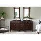 James Martin Vanities Brittany 72" Double Bathroom Vanity in Burnished Mahogany with 3 cm Carrara White Marble Top and Rectangle Sinks, , large