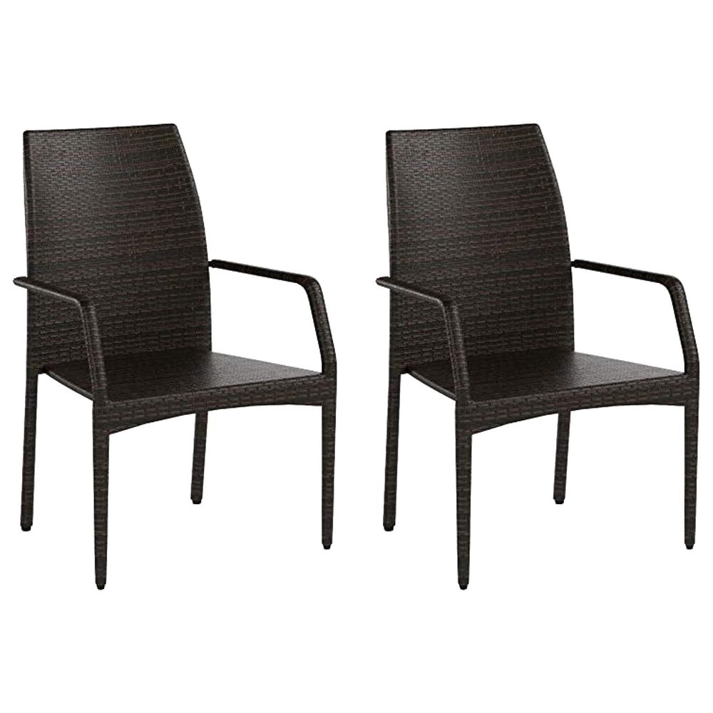 Hearth and Haven Patio Wicker Dining Chair with Sleek Frame and Tapered Leg in Brown (Set of 2), , large