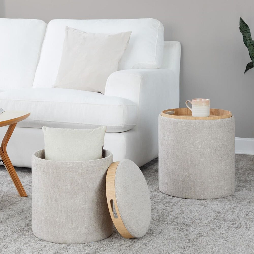 Lumisource Tray 2-Piece Nesting Ottoman Set in Light Brown, , large