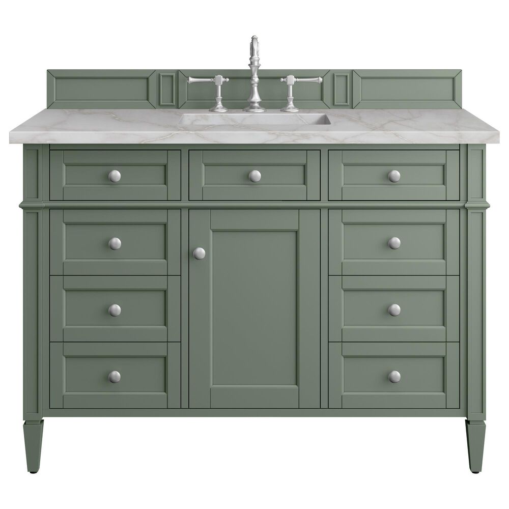 James Martin Vanities Brittany 48" Single Bathroom Vanity in Smokey Celadon with 3 cm Victorian Silver Quartz Top and Rectangular Sink, , large