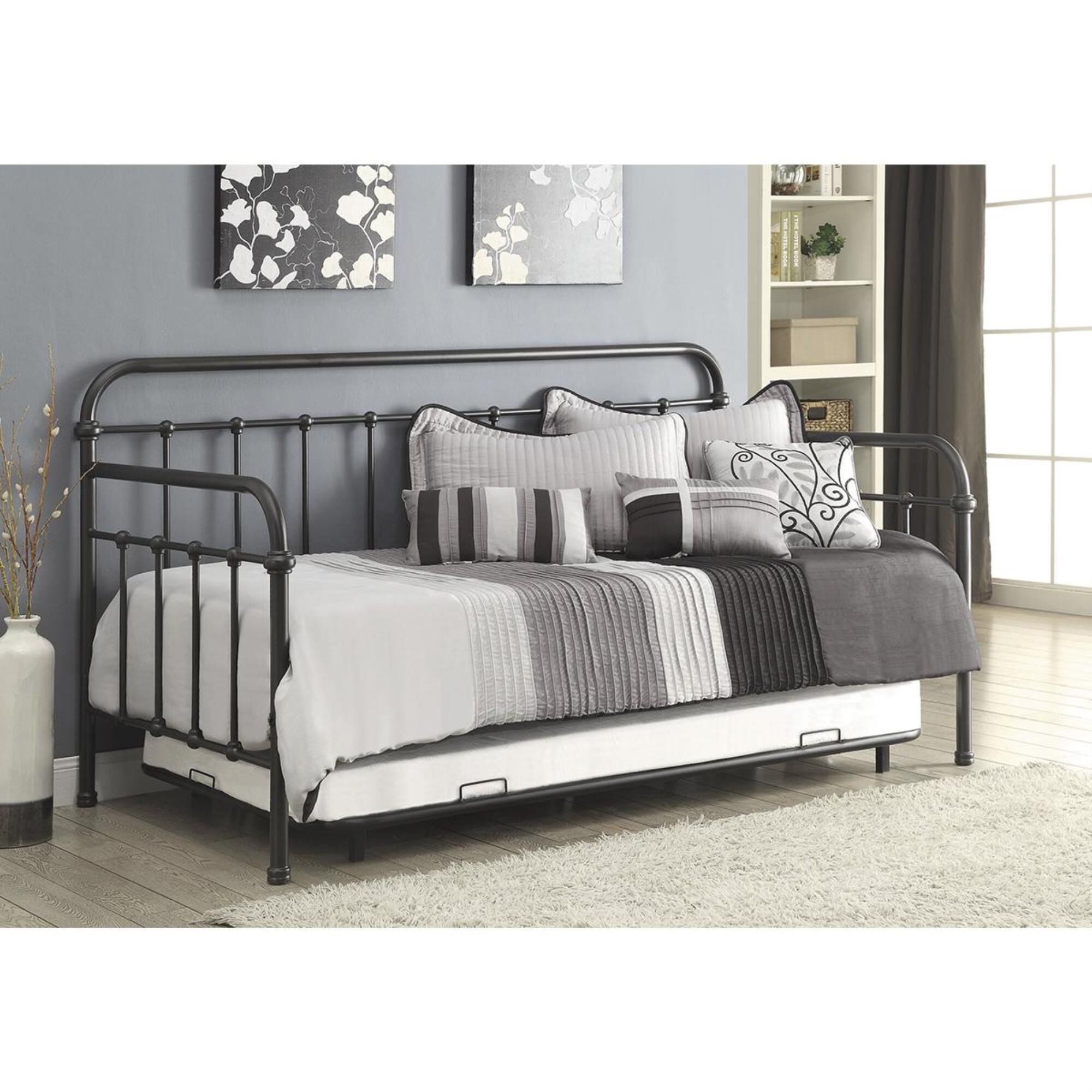 Black metal twin online bed with trundle