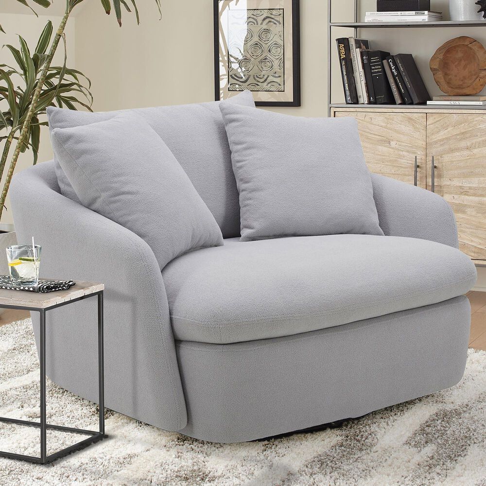 Simeon Collection Boomer Oversized Swivel Accent Chair in Dame Dove Grey, , large