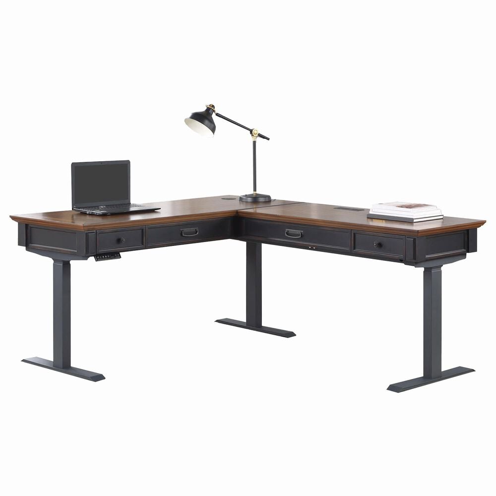 Wycliff Bay Hartford L-Shaped Electric Desk in Two Tone Rubbed and Black, , large