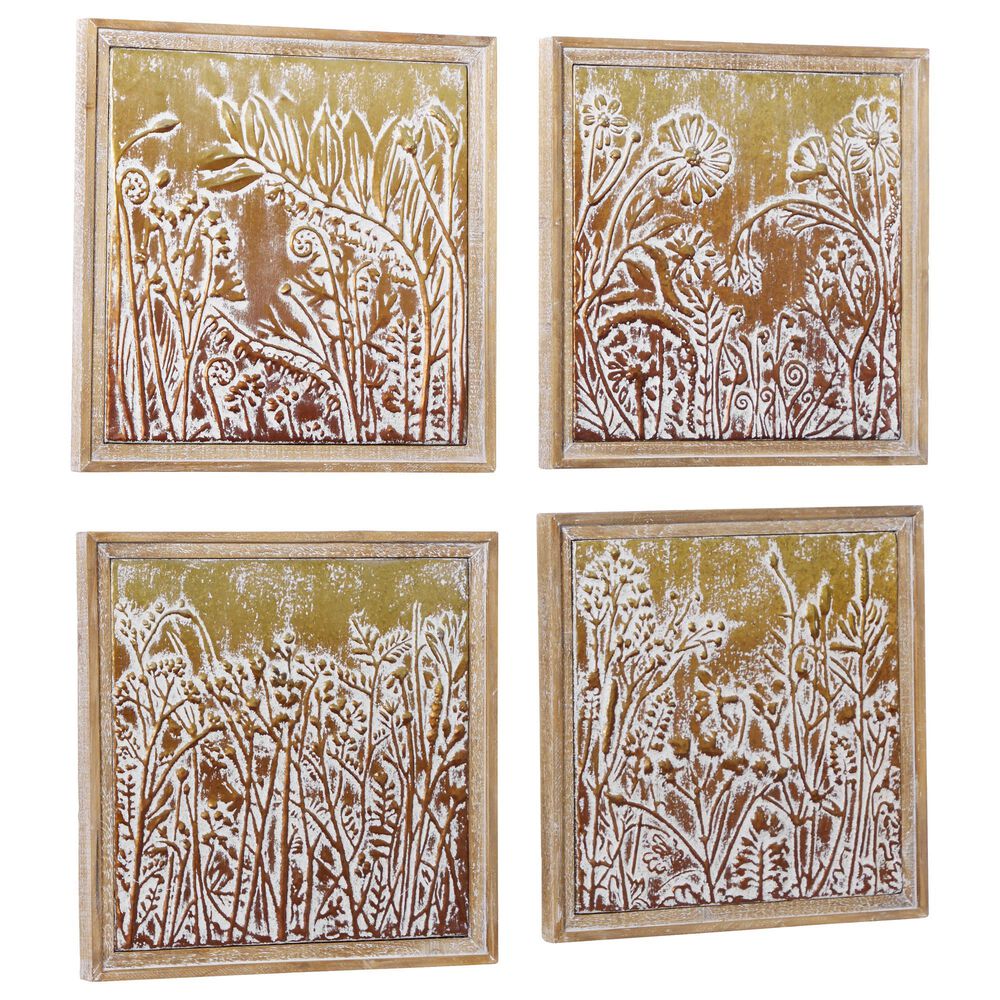 Maple and Jade 20&quot; x 20&quot; Eclectic Floral Wall Decor in White, Gold, Orange and Red &#40;Set of 4&#41;, , large