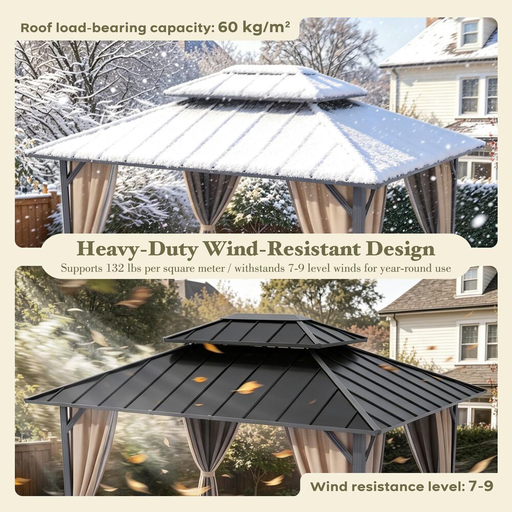 HOMLUX 10' x 12' Patio Hardtop Gazebo with Aluminum Posts in Khaki, , large