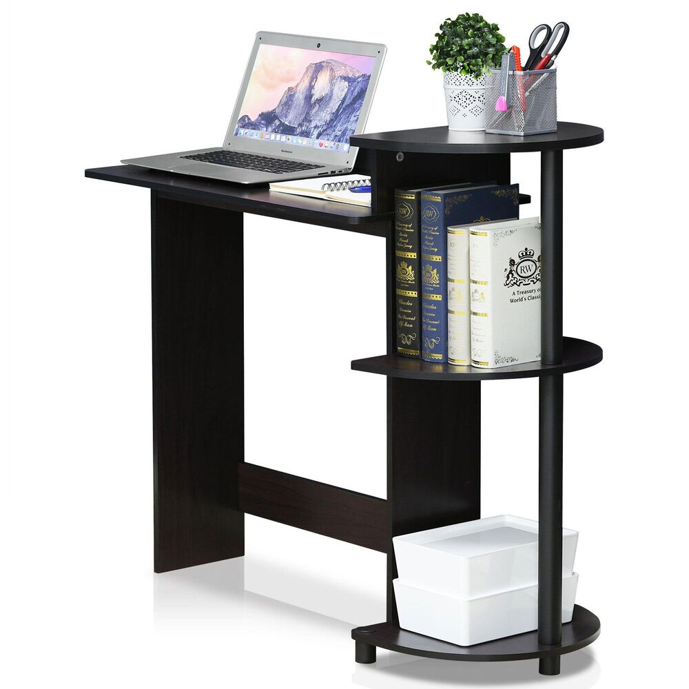 HOMLUX Compact Computer Desk with 3 Side Storage Shelves in Dark Walnut, , large