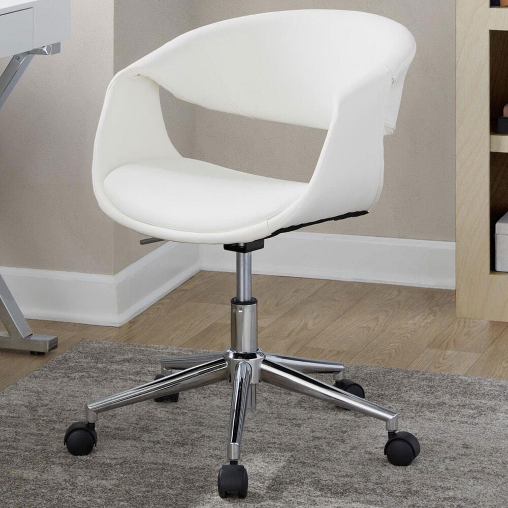 LumiSource Curvo Swivel Task Chair with White Faux Leather Cushion in Chrome, , large