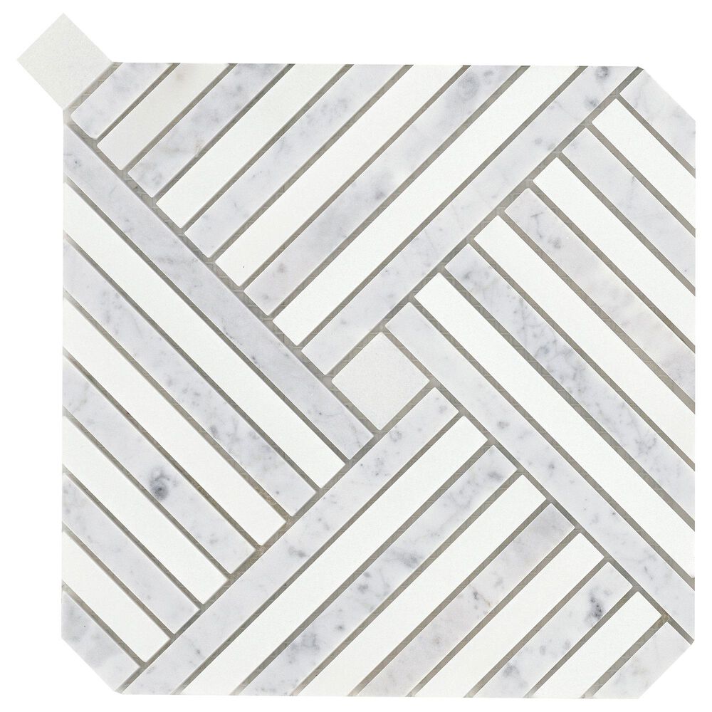 Emser Allure 9" x 9" Palace Silver Natural Stone Mosaic Tile, , large