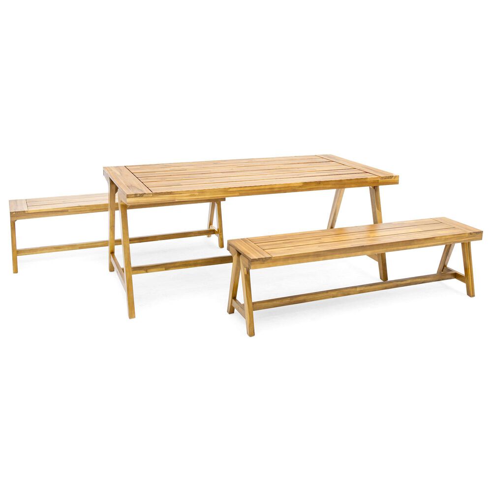 Hearth and Haven 3-Piece Outdoor Picnic Table Set in Teak, , large