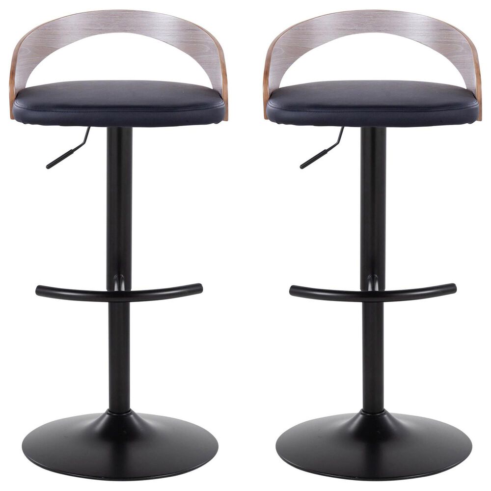 LumiSource Grotto Swivel Barstool with Black Faux Leather Upholstery in Black and Light Grey (Set of 2), , large