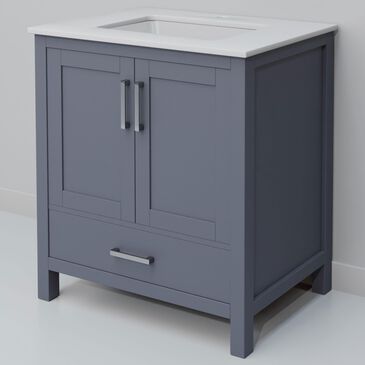 Lexora Home Jacques 30" Single Bathroom Vanity in Dark Grey with 2 cm White Quartz Top and Rectangular Sink, , large