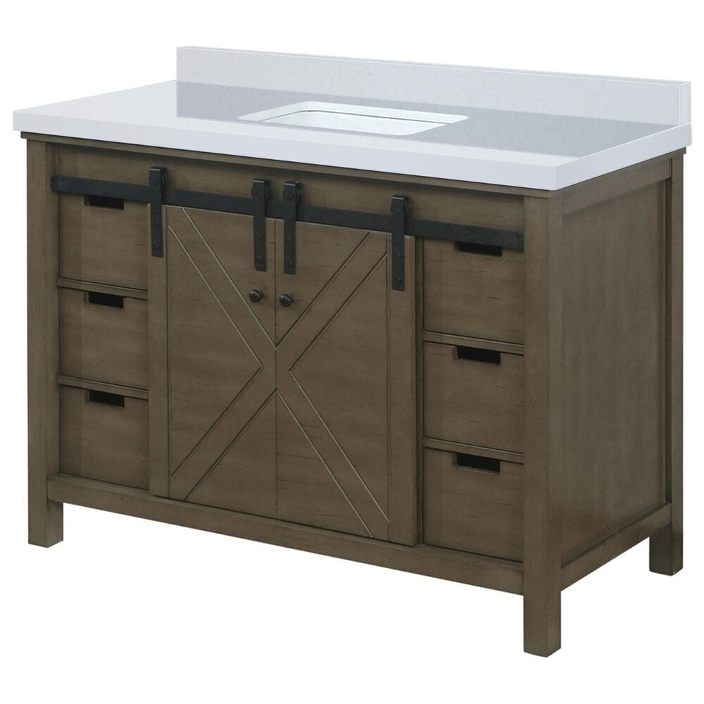 Lexora Home Marsyas 48&quot; Single Bathroom Vanity in Rustic Brown with White Quartz Top and Rectangular Sink, , large