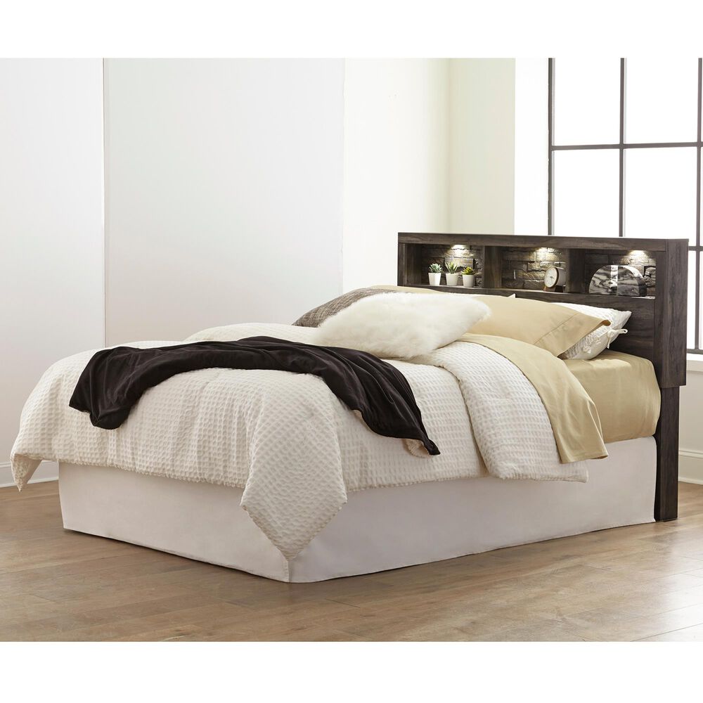 Signature Design by Ashley Vay Bay Queen LED Bookcase Headboard in Rustic Charcoal, , large