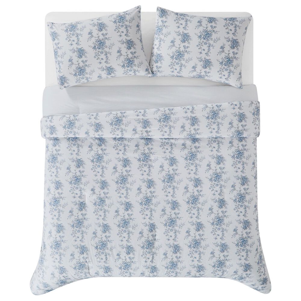 Pem America British Rose 3-Piece King Comforter Set in White and Blue, , large
