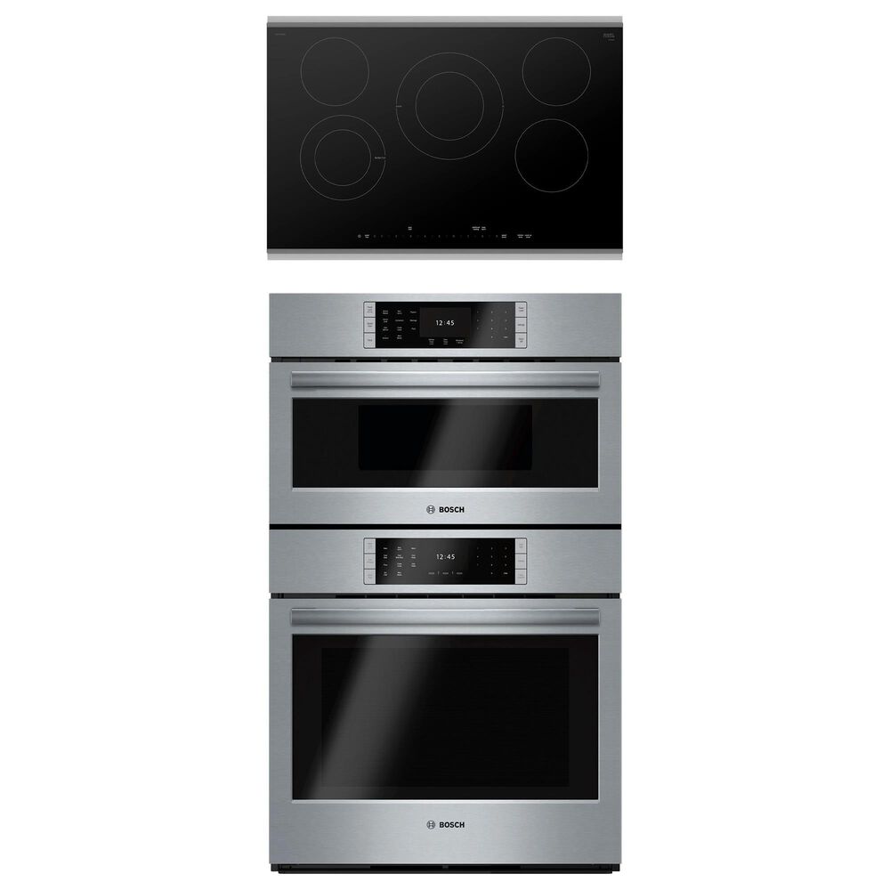Bosch Benchmark 2-Piece Kitchen Package with Stainless Steel 6.2 Cu. Ft. Combination Oven and Black 30" Electric Cooktop, , large