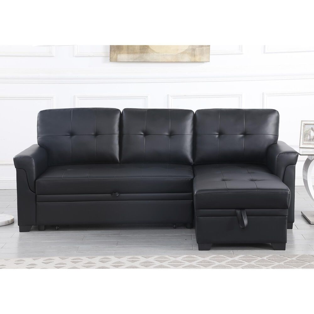 Lilola Home Lucca 84" Stationary Sleeper Sofa with Storage Chaise in Black, , large