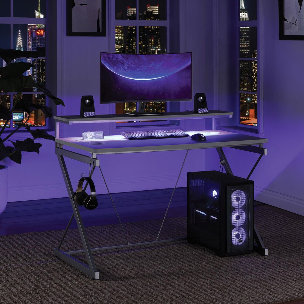 OSP Home Emulator Battlestation Gaming Desk in White and Carbon, , large