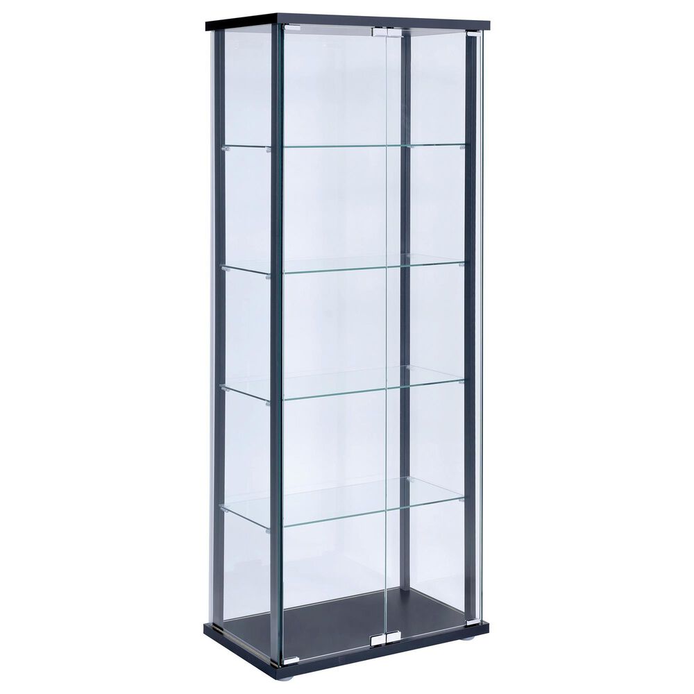Pacific Landing 5-Shelf Glass Curio Cabinet in Black and Clear, , large