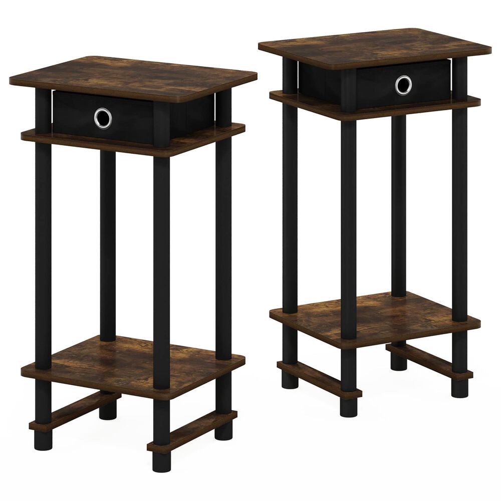 HOMLUX Tall End Table with Bin in Amber Pine and Black (Set of 2), , large