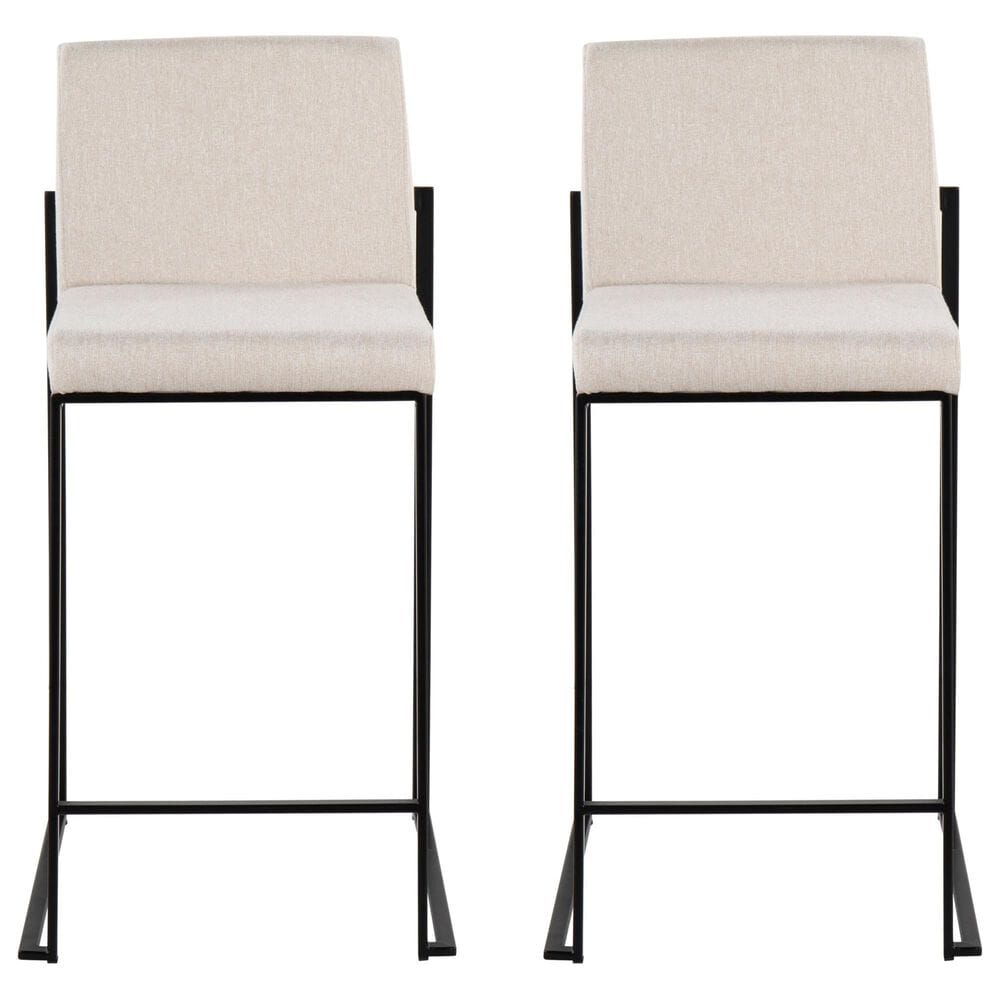 Lumisource Fuji High Back Counter Stool with Beige Fabric Cushion in Black &#40;Set of 2&#41;, , large