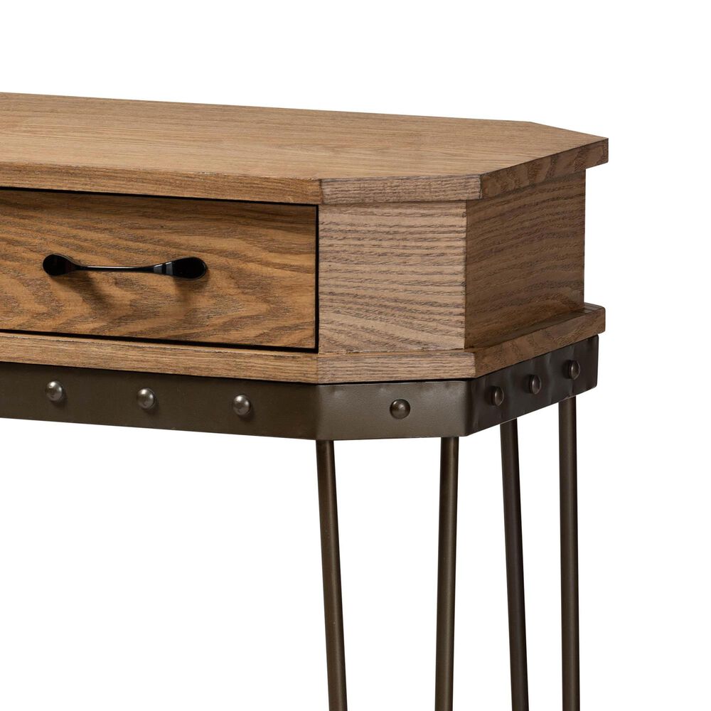 Baxton Studio Kellyn 3-Drawer Console Table in Oak Brown/Black, , large