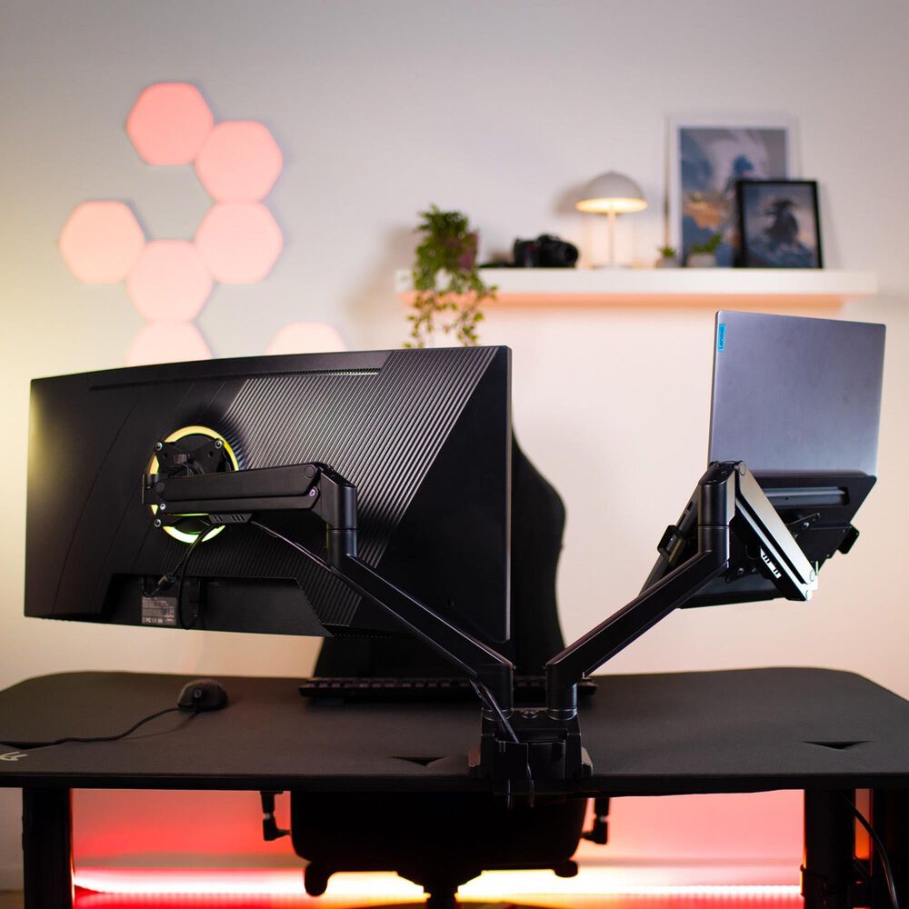 Arozzi Alzare Neo Duo Dual Arm Gas Spring Monitor Arm in Black, , large