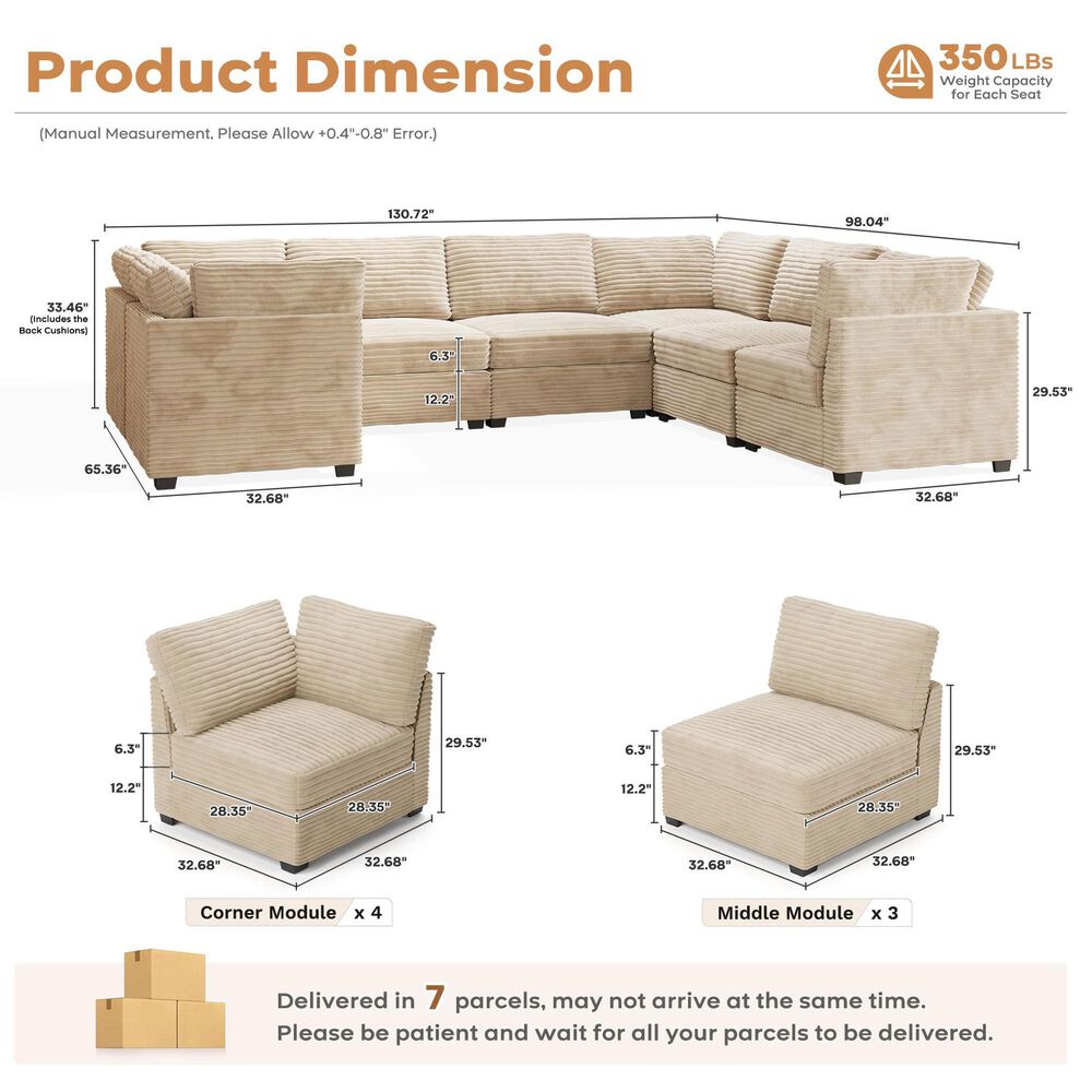 Noviland HOMLUX 7-Piece U-Shaped Mod Sectional in Beige, , large