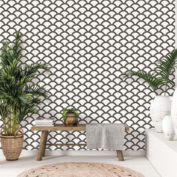 Tempaper 28 sq. ft. Mosaic Scallop Black & Cream Peel and Stick Wallpaper, , large
