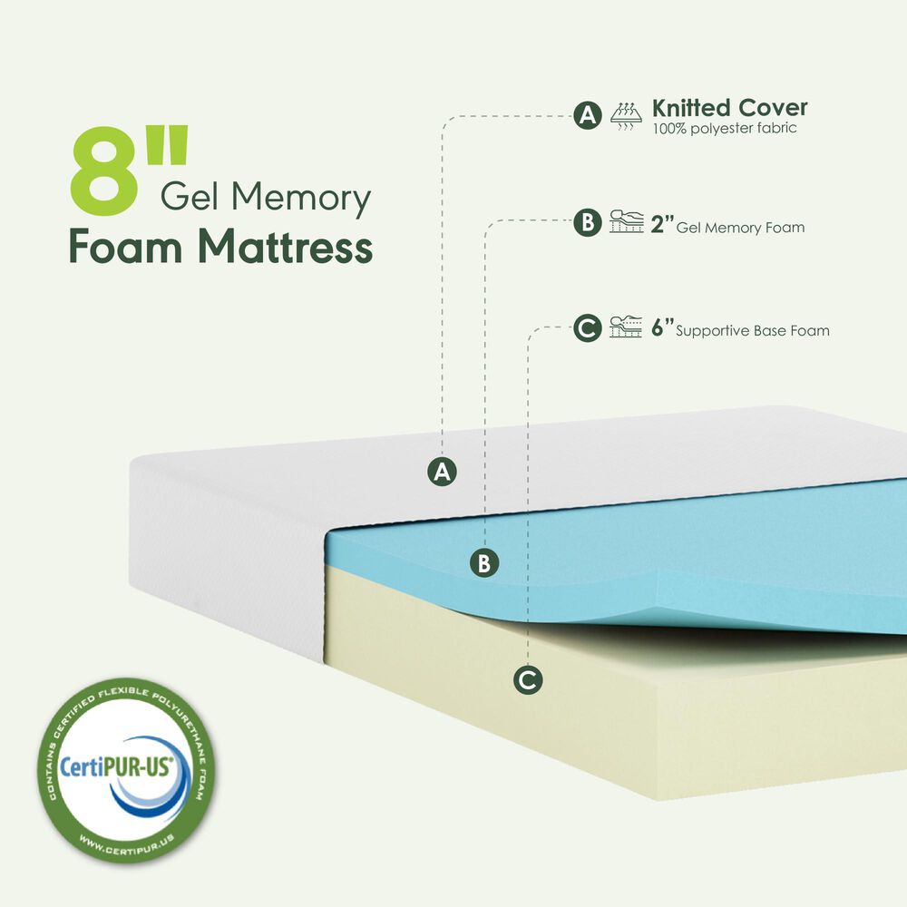 HOMLUX Tidur 8" Medium Firm Cooling Gel Memory Foam King Mattress in a Box, , large
