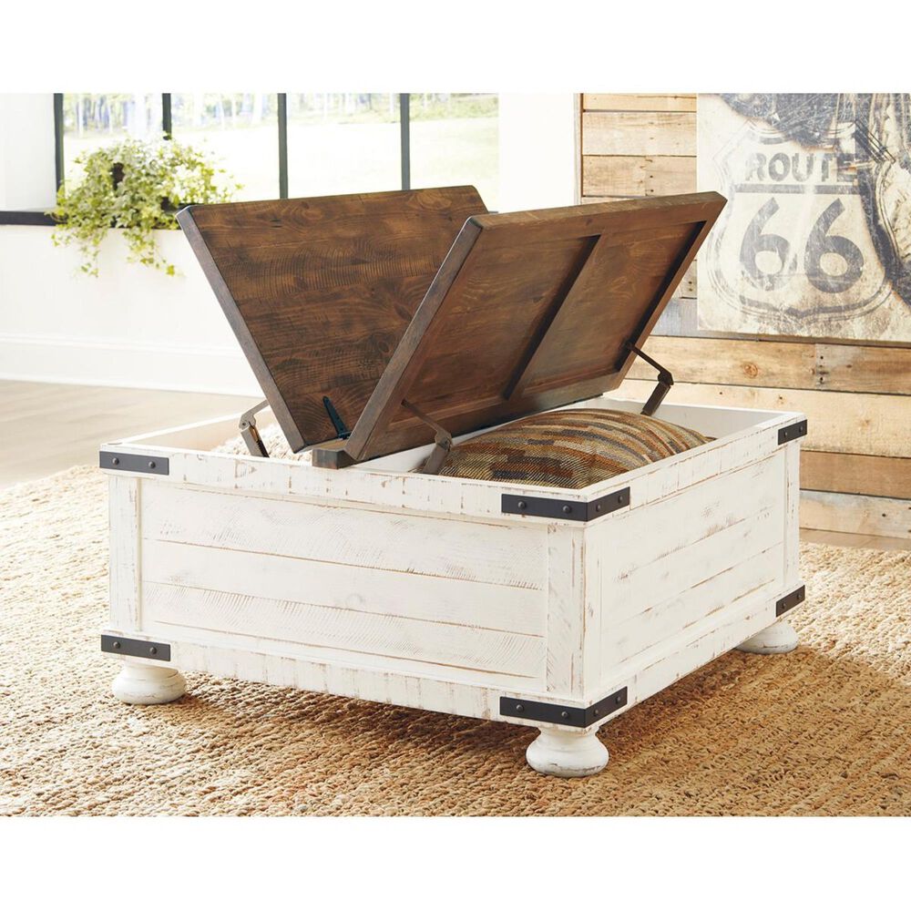 Ashley Wystfield Lift Top Cocktail Table in Vintage White and Warm Brown, , large