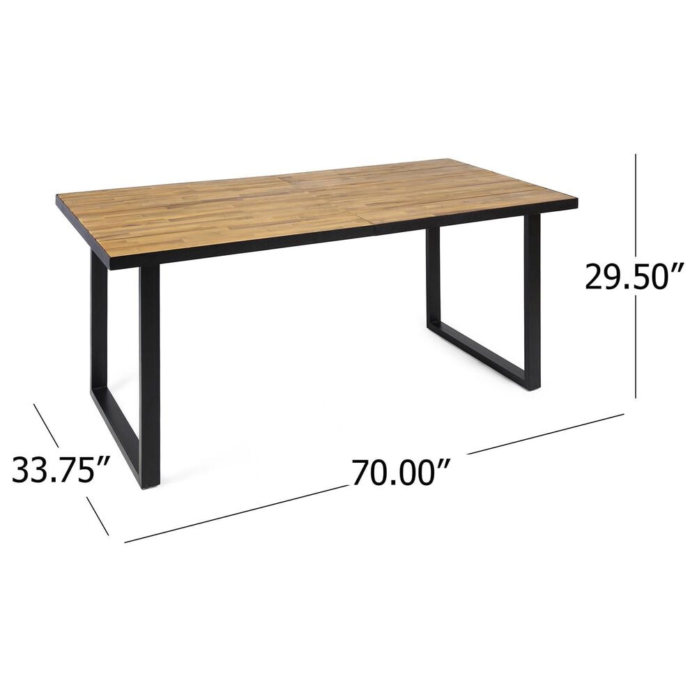 Hearth and Haven Outdoor 70 Inch Dining Table with Wood Top and Sled Base in Teak and Black, , large
