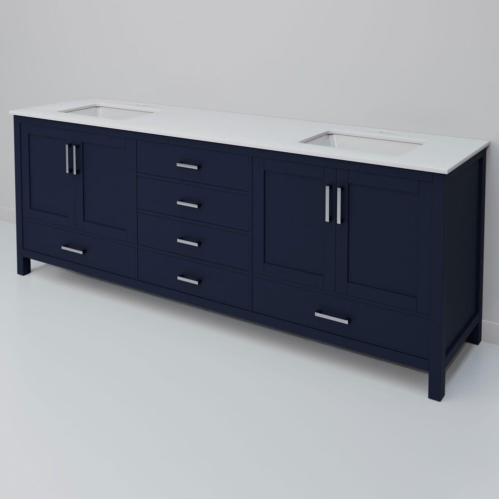 Lexora Home Jacques 80" Double Bathroom Vanity in Navy Blue with 2 cm White Quartz Top and Rectangular Sinks, , large