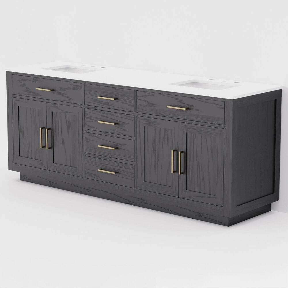 Lexora Home Abbey 80" Double Bathroom Vanity in Black Oak with 2 cm White Cultured Marble Top and Rectangular Sinks, , large