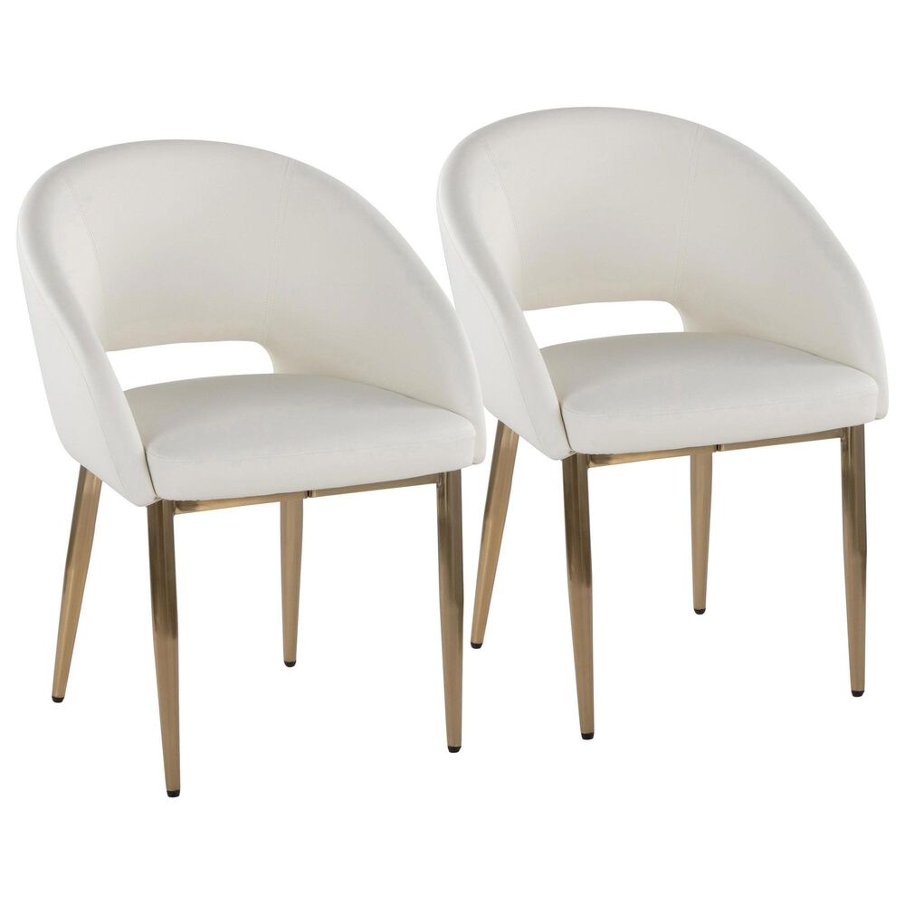 LumiSource Renee Arm Chair with White Faux Leather Cushion in Gold (Set of 2), , large