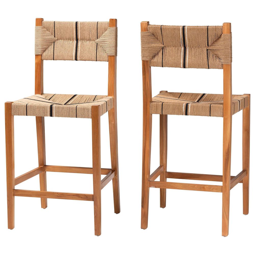 Baxton Studio Prita Bar Stool in Brown and Natural (Set of 2), , large