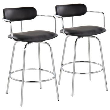 Lumisource Demi Swivel Counter Stool with Black Cushion in Chrome (Set of 2), , large